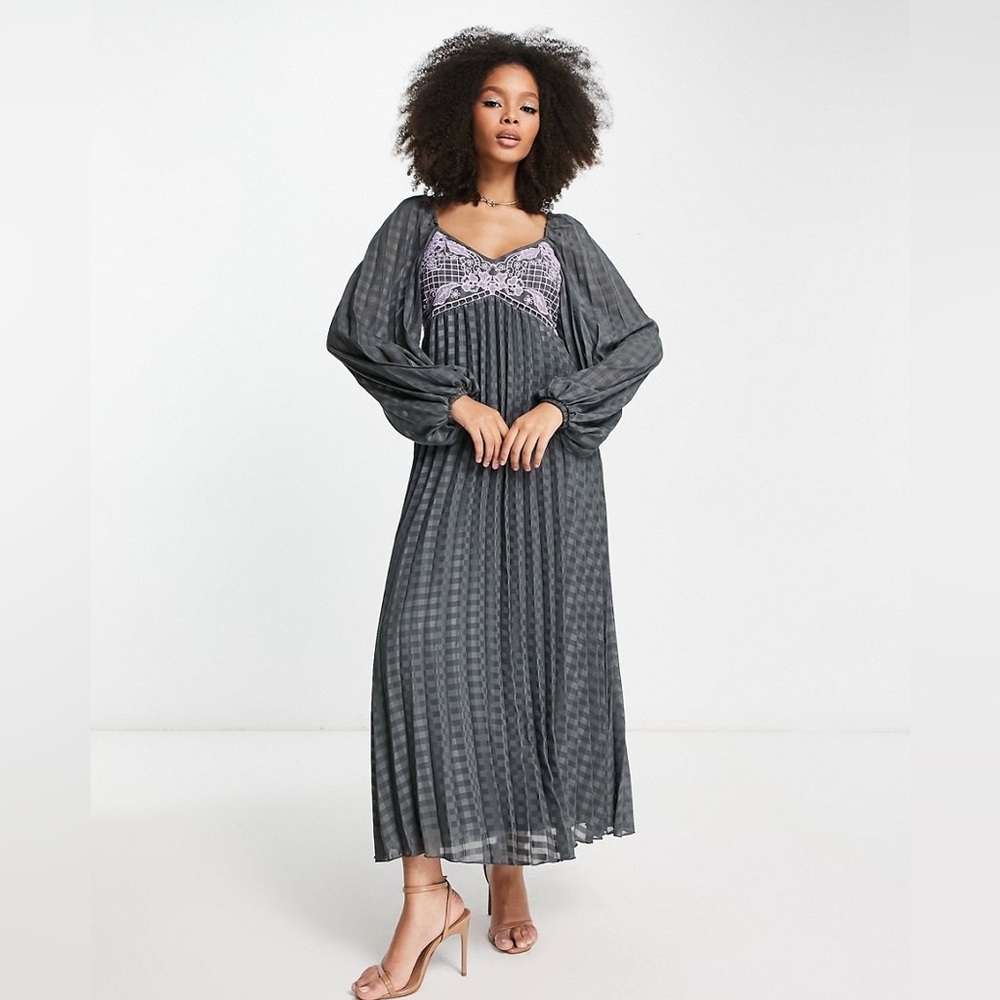 ASOS DESIGN Curve embroidered bust pleated midi dress